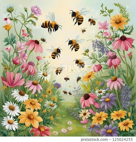 玫瑰花和蜜蜂飛舞的春天背景資料 玫瑰花和蜜蜂飛舞的春天背景資料 125024255