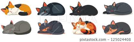 set of adorable cats peacefully sleeping in various positions, showcasing their calm and relaxed demeanor. 125024408