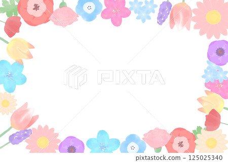 Spring colorful flower frame watercolor illustration 125025340