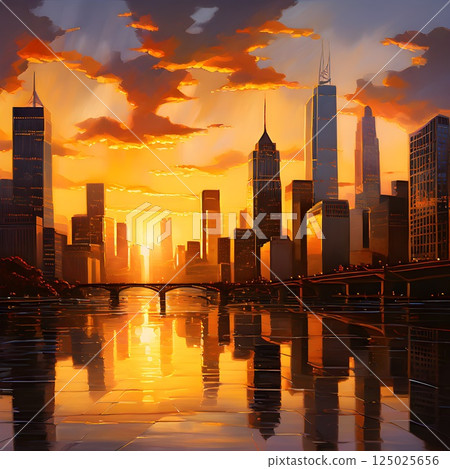 Shimmering Skyscrapers: Sunrise Over the Heart of the City Shimmering Skyscrapers: Sunrise Over the Heart of the City 125025656