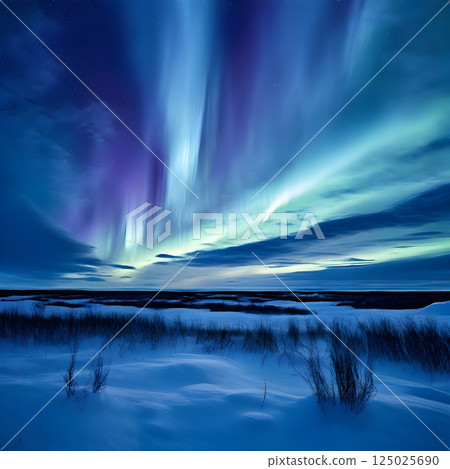 Mystical Glow: Northern Lights Weaving Through Wispy Clouds 125025690