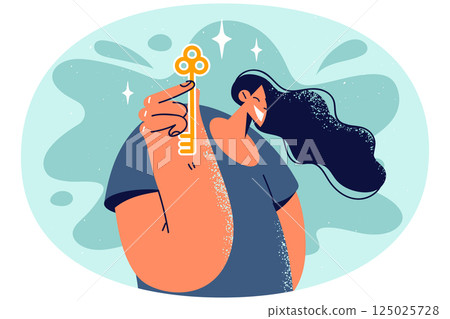 Smiling woman tenant with key in hands 125025728