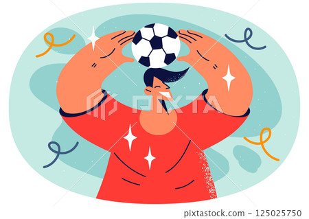 Smiling guy with football ball in hands Smiling guy with football ball in hands 125025750