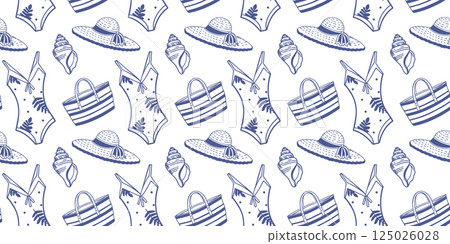 Summer beach seamless pattern with swimsuit,... - Stock Illustration ...