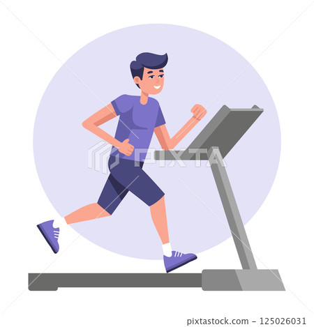 Fitness. Man running on a treadmill during a fitness workout. Sports and lifestyle. 125026031
