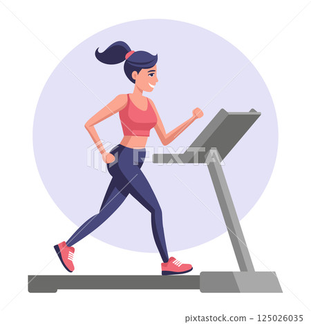 Fitness. Woman running on a treadmill during a fitness workout. Sports and lifestyle. Fitness. Woman running on a treadmill during a fitness workout. Sports and lifestyle. 125026035