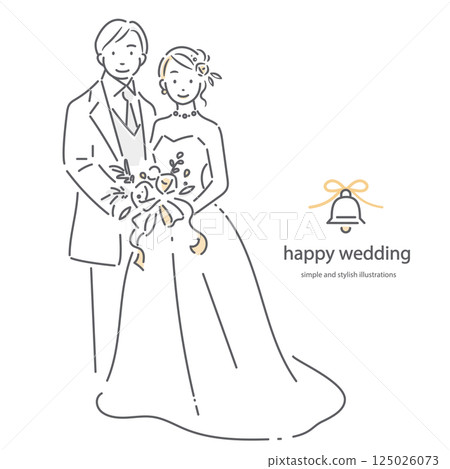 新婚夫婦:簡單而時尚的線條畫插圖 新婚夫婦:簡單而時尚的線條畫插圖 125026073
