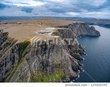 Barents Sea coast North Cape (Nordkapp) in northern Norway aerial photography. 125026105