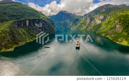 Geiranger fjord, Norway aerial photography. 125026114