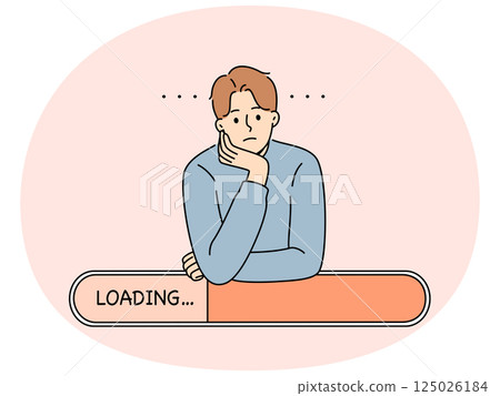 Man is experiencing problems due to poor internet networks and relies on loading line. 125026184