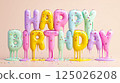 Pastel Dripping Happy Birthday Text with Sprinkles on Beige Background 125026208