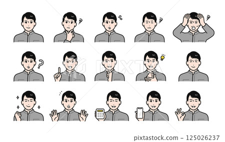 穿著工作服的中年男性工人的各種面部表情變化集 125026237