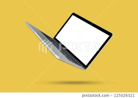 Laptop with blank screen isolated on yellow background 125026321
