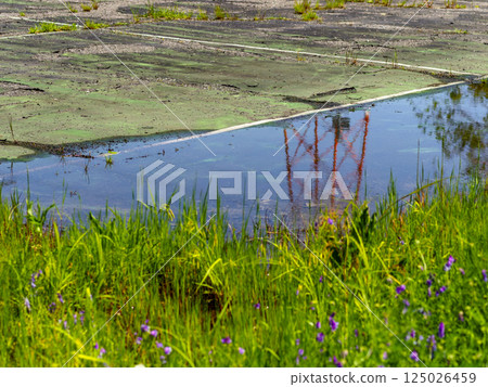 An old tennis court on a flooded riverbed 125026459