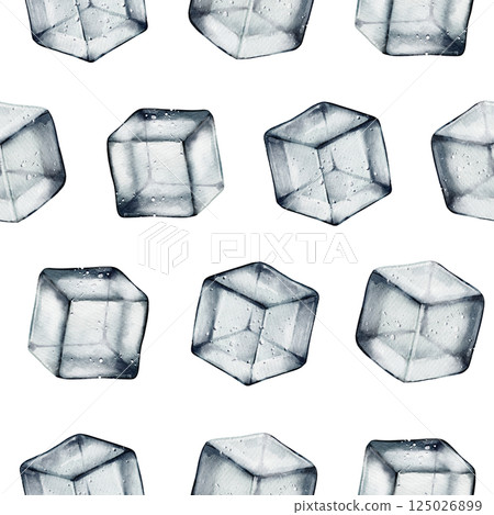 Watercolor Seamless Pattern with Ice Cubes 125026899