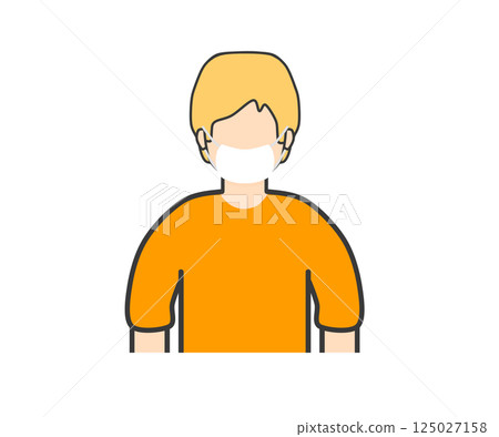 White man in mask_Orange clothes White man in mask_Orange clothes 125027158