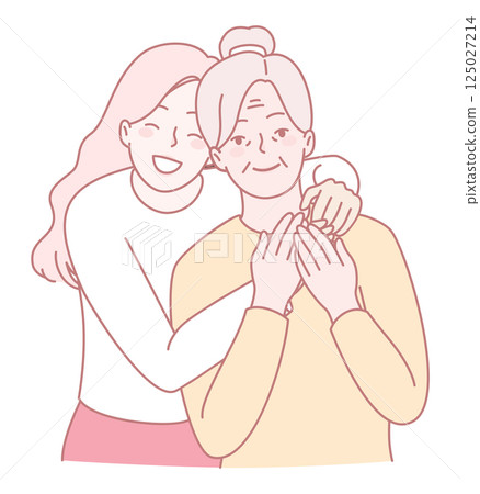 Intergenerational Bonding A Young Woman Warmly Embraces and Cherishes Her Grandmother Intergenerational Bonding A Young Woman Warmly Embraces and Cherishes Her Grandmother 125027214