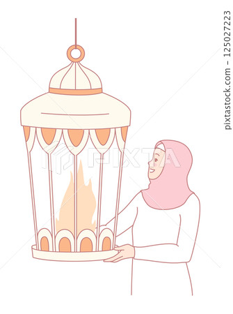 A Woman Gracefully Holding a Beautiful and Decorative Lantern for Festive Celebrations 125027223