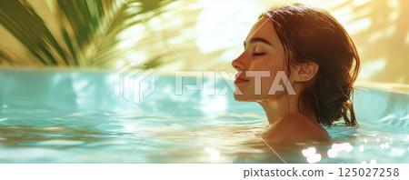 Serene Woman Relaxing in Pool Under the Sun 125027258