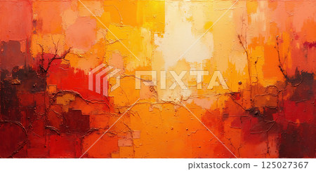 Abstract Oil Paint Texture in Warm Sunset Tones A textured artistic composition featuring thick, impasto-style oil paint strokes in warm 125027367