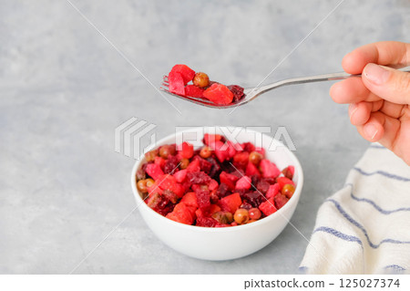 Vinaigrette beetroot alad on neutral background Vinaigrette beetroot alad on neutral background 125027374
