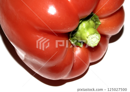 Big Fresh Red Healthy Sweet Pepper Vegetable Close up Cut on White Background, 125027500