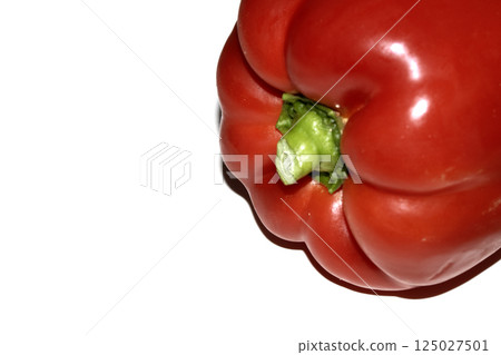 Big Fresh Red Healthy Sweet Pepper Vegetable Close up Cut on White Background, 125027501