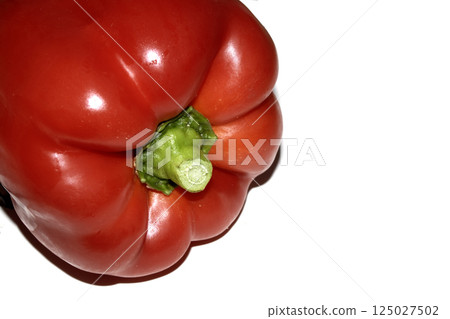 Big Fresh Red Healthy Sweet Pepper Vegetable Close up Cut on White Background, 125027502