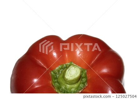 Big Fresh Red Healthy Sweet Pepper Vegetable Close up Cut on White Background, Big Fresh Red Healthy Sweet Pepper Vegetable Close up Cut on White Background, 125027504