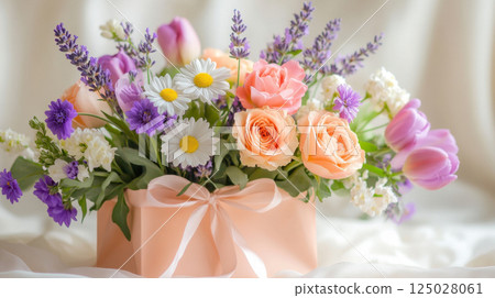 Elegant Floral Arrangement in Peach Gift Box 125028061
