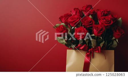Elegant Bouquet of Red Roses in Gift Bag with Ribbon 125028063