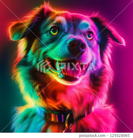 Colorful Neon Portraits of Happy Dog 125028065