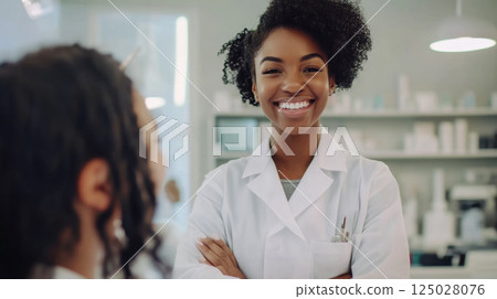 Dermatologist and Happy Client in Skincare Clinic Banner 125028076