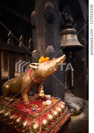 Golden rat buddhist statue in a temple from Thamel Durbar Square; Kathmandu, Nepal 125028106