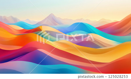 Vibrant Abstract Landscape of Colorful Mountains and Desert 125028253