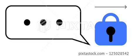 Speech bubble with three dots and a blue padlock representing secure communication and data privacy. Ideal for cybersecurity, encryption, privacy protection, secure messaging, and digital security Speech bubble with three dots and a blue padlock representing secure communication and data privacy. Ideal for cybersecurity, encryption, privacy protection, secure messaging, and digital security 125028542