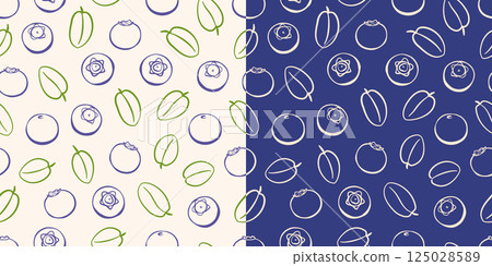 Blueberry Vector Seamless Pattern Set Line Art 125028589