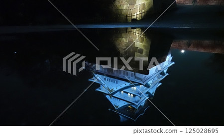 Japanese castle reflected on the water Japanese castle reflected on the water 125028695