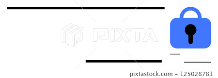 A blue padlock icon is placed on the right, symbolizing security. Horizontal lines imply structure. Ideal for online security themes, login interfaces, data protection, cybersecurity, and privacy 125028781