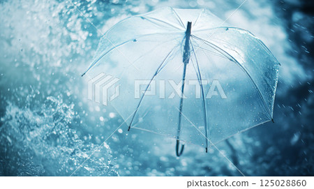 Transparent Umbrella Under Rain Against Water Droplets 125028860