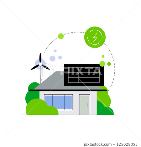 House with solar panel. Modern building. Eco household. Neutral living 125029053