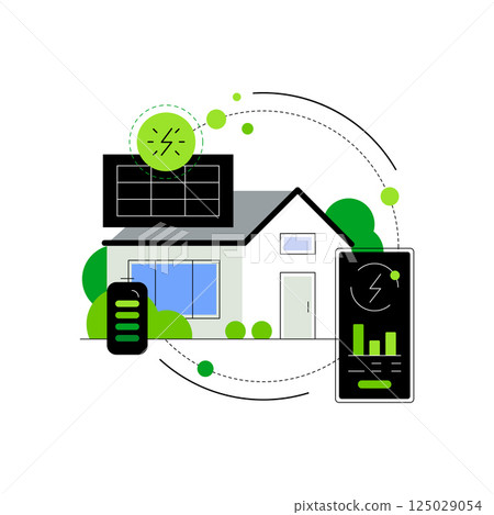 House with solar panel. Modern building. Eco household. Neutral living 125029054