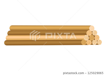 Pile of cobblestone. Wooden timber for building construction on white background. Building material, vector cartoon illustration Pile of cobblestone. Wooden timber for building construction on white background. Building material, vector cartoon illustration 125029065