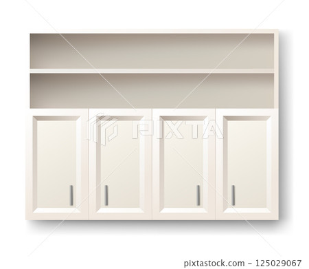 Kitchen cabinets mockup. Vector furniture for design interior. Isolated home workspace equipment. Interior office or living room object Kitchen cabinets mockup. Vector furniture for design interior. Isolated home workspace equipment. Interior office or living room object 125029067