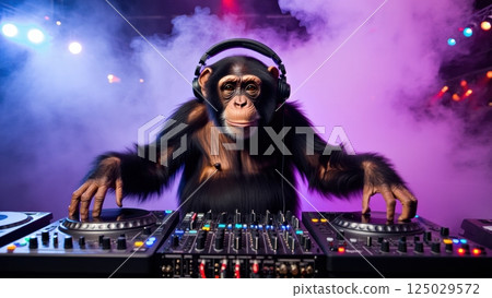 funny monkey dj in action on the party funny monkey dj in action on the party 125029572