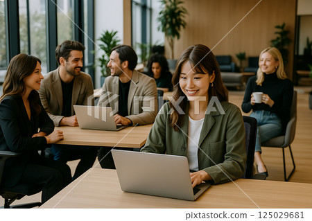 A stylish and lively office floor 125029681