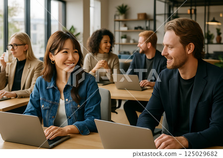 A stylish and lively office floor 125029682