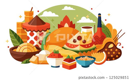 A detailed close-up of various food items from a food festival reveals the intricate details of their preparation, their vibrant colors, and the overall appetizing appeal of these culinary creations, A detailed close-up of various food items from a food festival reveals the intricate details of their preparation, their vibrant colors, and the overall appetizing appeal of these culinary creations, 125029851