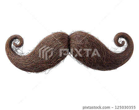 A whimsical, elaborately curled brown mustache on a clean white background. Perfect for adding a touch of quirky humor or vintage style to your designs. A whimsical, elaborately curled brown mustache on a clean white background. Perfect for adding a touch of quirky humor or vintage style to your designs. 125030355