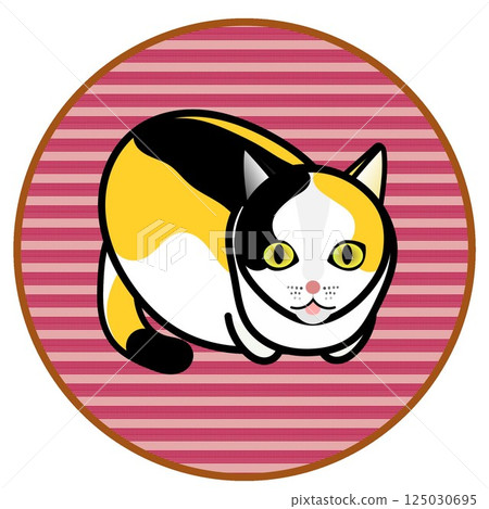 一隻花斑貓蜷縮起來往上看的插圖 一隻花斑貓蜷縮起來往上看的插圖 125030695